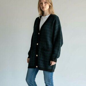 Aritzia Babaton Lacer 100% Marino Wool Cardigan - Black/Green Small